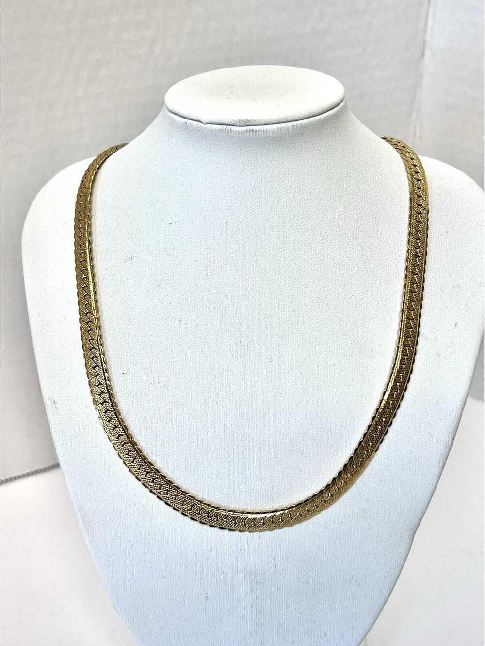 Monet Gold Tone Flat Silver Chain Necklace Classic 16 Inch Multi Texture Exc